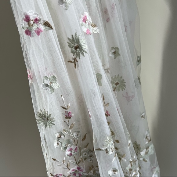 🍉Lily Brown Japan Floral Midi Skirt Embroidered Mesh Sheer Snidel Tulle White - Picture 6 of 9